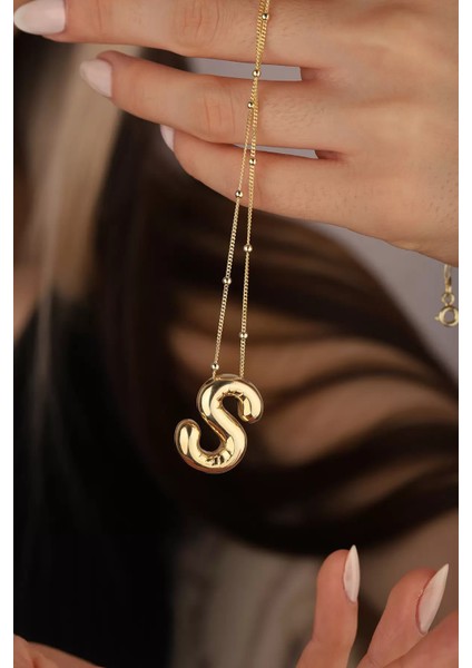 S Harf Balon Çelik Kadın Kolye Gold fırsatları