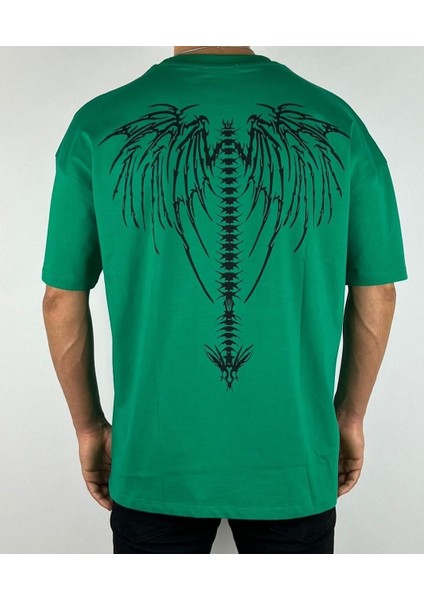 Büyük Erkek Yeşil Sırt Baskılı Tam Yazlık Yeni Trend T-Shırt