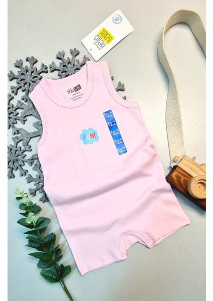 Kız Bebek Yazlık Alttan Çıtçıtlı Kolsuz Kısa Paça Pembe Tulum