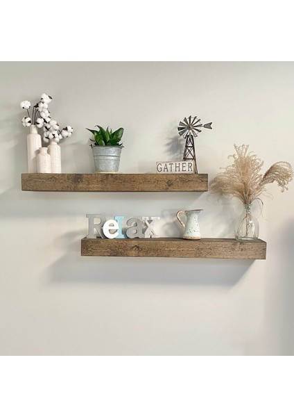 Dekoratif Doğal Ahşap 2’li Takım 60x15x4 cm (Gizli Aparatlı Raf)