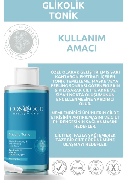 Sivilce ve Siyah Nokta Karşıtı Bakım Seti Gylcolic Acid, Aha, Bha, Niacinamide, Zinc Pca 200 ml + 30 ml + 30 ml