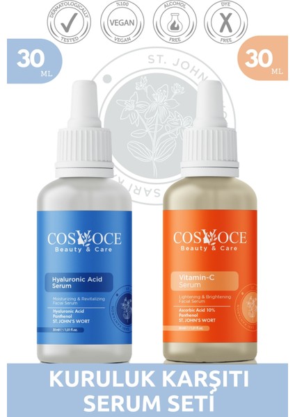 Kuruluk Karşıtı Serum Seti Hyaluronic Acid, Vitamin C 30 ml + 30 ml
