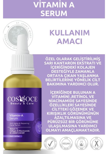 Yaşlanma Karşıtı ve Aydınlatıcı Serum Seti Vitamin A, Collagen, Retinol 30 ml + 30 ml