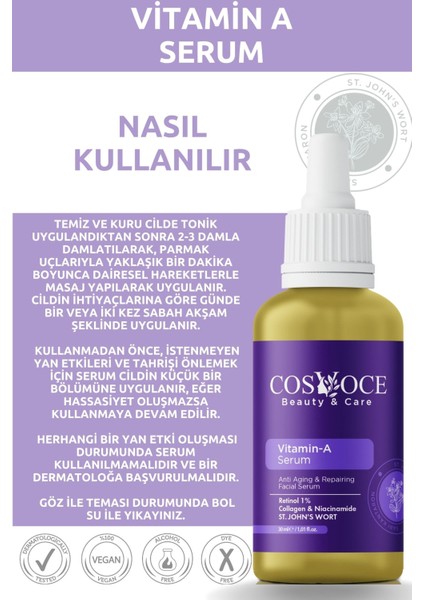 Yaşlanma Karşıtı ve Aydınlatıcı Serum Seti Vitamin A, Collagen, Retinol 30 ml + 30 ml