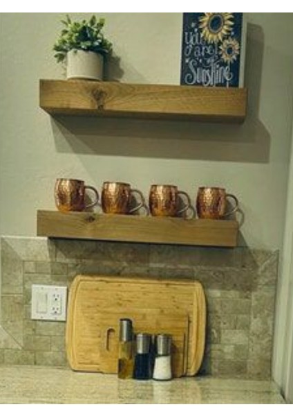 Dekoratif Doğal Ahşap 2’li Takım 65x20x4 cm (Gizli Aparatlı Raf)