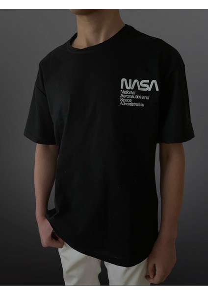 Nasa Baskılı Bisiklet Yaka T-Shirt