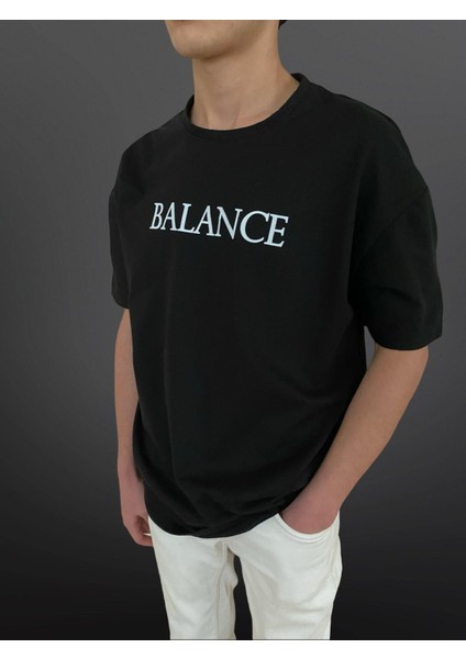 Balance Baskılı Bisiklet Yaka T-Shirt Penye