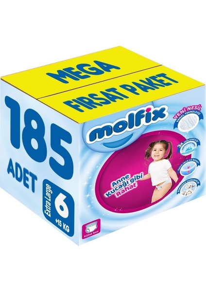 Külot Bebek Bezi Beden:6 (15+Kg) Extra Large 185 Adet Mega Fırsat Pk
