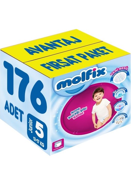 Külot Bebek Bezi Beden:5 (12-17KG) Junior 176 Adet Avantaj Fırsat Pk