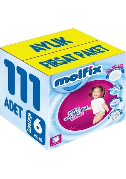 Külot Bebek Bezi Beden:6 (15+Kg) Extra Large 111 Adet Aylık Fırsat Pk
