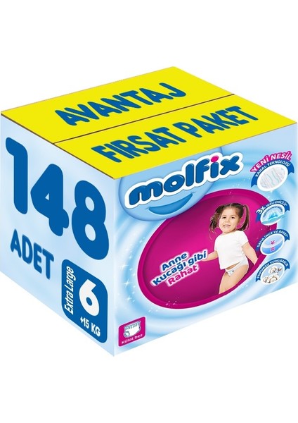 Külot Bebek Bezi Beden:6 (15+Kg) Extra Large 148 Adet Avantaj Fırsat Pk