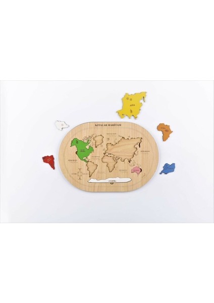 Ahşap Dünya Kıtalar Haritası Montessorie Bul Tak Puzzle