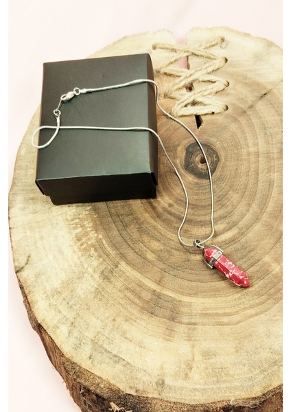 Rodokrozit Doğal Taşı Zincirli El Yapımı Tasarımlı Kolye Uç: 3,5 cm Zincir: 20 cm Kutulu modelleri