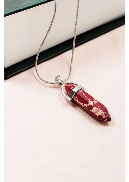 Rodokrozit Doğal Taşı Zincirli El Yapımı Tasarımlı Kolye Uç: 3,5 cm Zincir: 20 cm Kutulu fırsatları