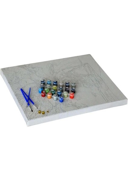 Gri Vazo ve Çiçekler Sayılarla Boyama Seti 80X100 cm ( Tuval Şasesine Gerili)