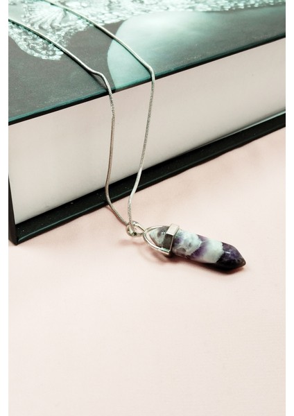 Ametist Doğal Taşı Zincirli El Yapımı Tasarımlı Kolye Uç: 3,5 cm Zincir: 20 cm Kutulu modelleri