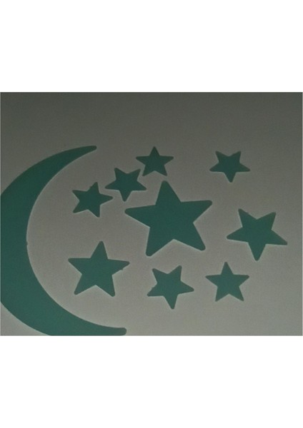 Gece Tavanda Az Parlayan, Su Yeşili Renkli Yıldız, Çocuk Odası Duvar Süsü Pano, Ödev Stickeri