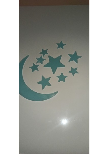 Gece Tavanda Az Parlayan, Su Yeşili Renkli Yıldız, Çocuk Odası Duvar Süsü Pano, Ödev Stickeri modelleri