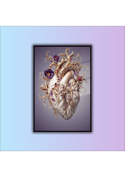 Metal Çerçeveli Cam Dahiliye Poliklinik Tablosu Mor Çiçekli Kalp fiyatları