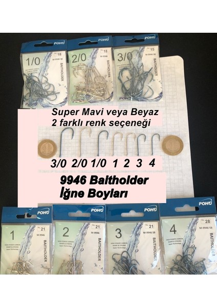 Uzun Pala Delikli Sap 2/0 Numara 18'li Paket Beyaz M-9946 Baitholder Olta Iğnesi