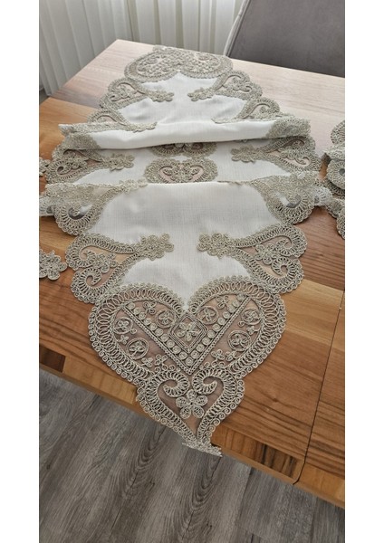 Keten Gardenya Üzerine Ağar Güpürlü Lüx Salon Takımı 5 Parça fiyatları