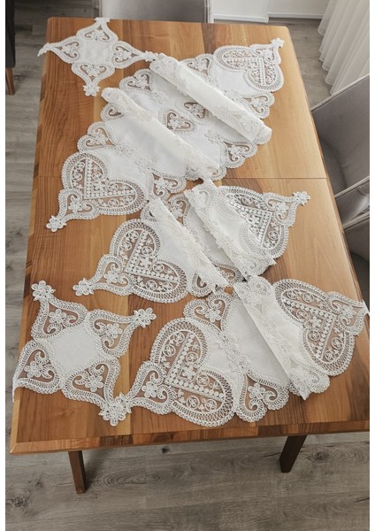 Keten Gardenya Üzerine Ağar Güpürlü Lüx Salon Takımı 5 Parça