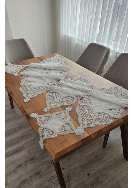 Keten Gardenya Üzerine Ağar Güpürlü Lüx Salon Takımı 5 Parça fiyatları