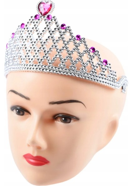 Soydoğan Fuşya Kalpli Gümüş Renk Kraliçe Tacı Prenses Tacı fiyatları