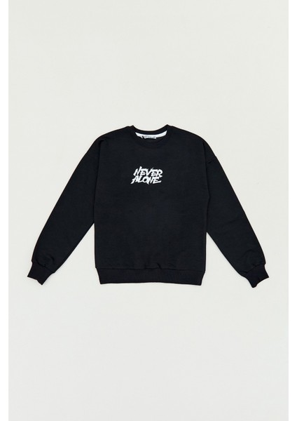 Önü ve Arkası Baskılı Bisiklet Yaka Erkek Çocuk Sweatshirt