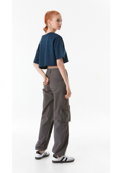 Basic Bisiklet Yaka Oversize Crop Tişört