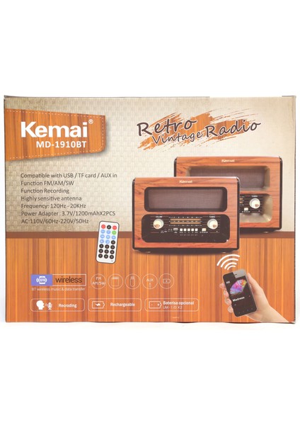 MD-1910BT Şarjlı Nostaljik Bluetooth Fm Radyo USB Sd Mp3 indirimleri