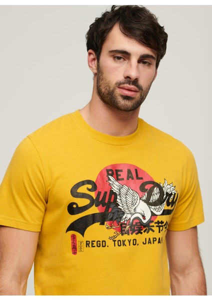 Bisiklet Yaka Baskılı Sarı Erkek T-Shirt M1011897A7SD_TOKYO Vl Graphıc T Shı modelleri