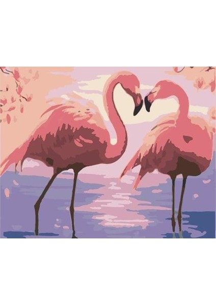 Flamingo Çifti Sayılarla Boyama Seti (Tuvale Gerili)