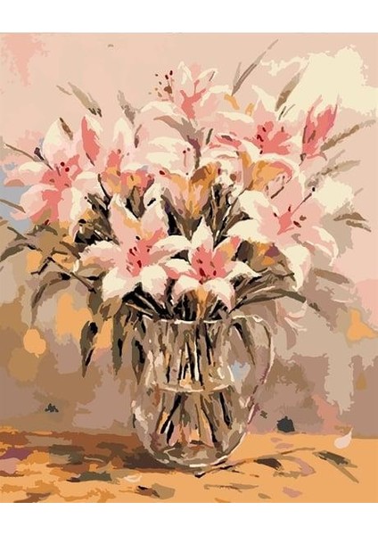 Pembe Zambaklar Sayılarla Boyama Seti (Tuvale Gerili)