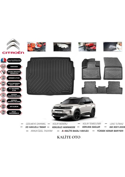 Kalite Oto Citroen C5 Aircross 2023 Model 3D Bagaj Havuzu+4d Havuzlu Paspas Setii