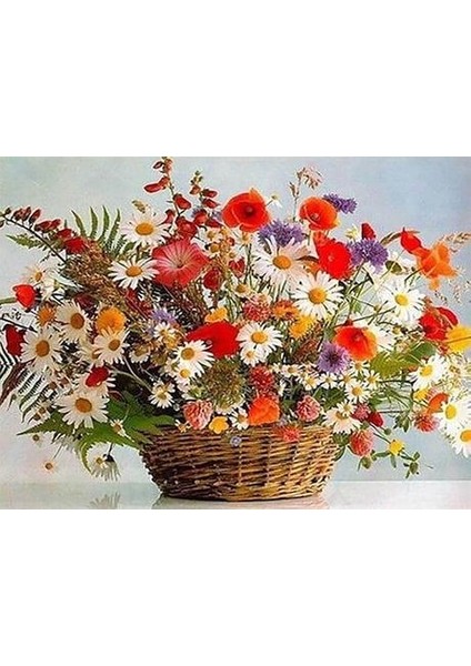 Çiçek Sepeti Sayılarla Boyama SETI(40X50) cm Tuval Şasesine Gerili)