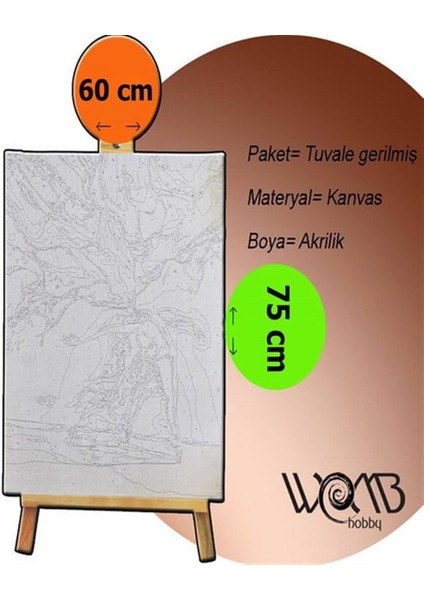 Gri Vazo ve Çiçekler Sayılarla Boyama Seti 60X75 cm ( Tuval Şasesine Gerili)