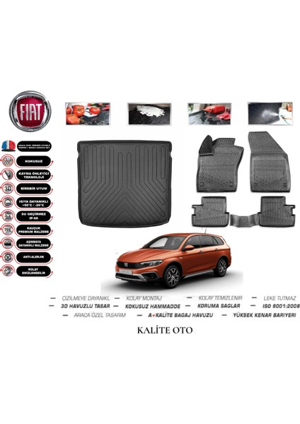 Kalite Oto Fiat Egea Cross Wagon 2022 Model Bagaj Havuzu+4d Havuzlu Paspas Setii