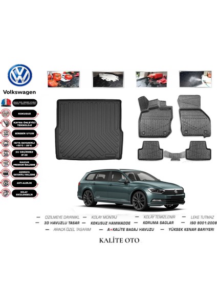 Kalite Oto Volkswagen Passat B8 Stw Variant 2019 Model 3D Bagaj Havuzu+4d Havuzlu Paspas Setii