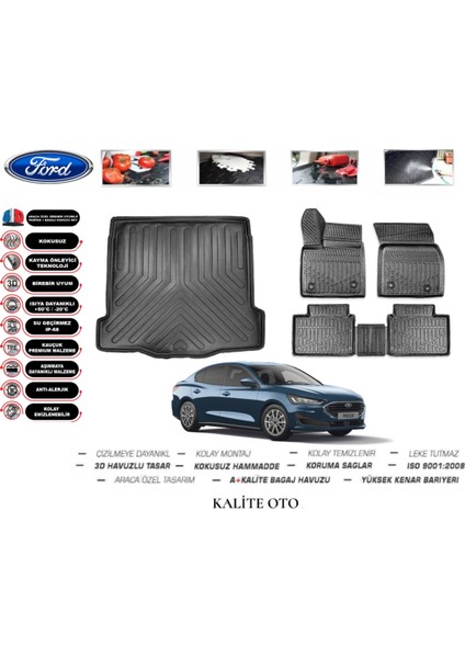 Kalite Oto Ford Focus 4 Sedan 2024 Model 3D Bagaj Havuzu+4d Havuzlu Paspas Setii