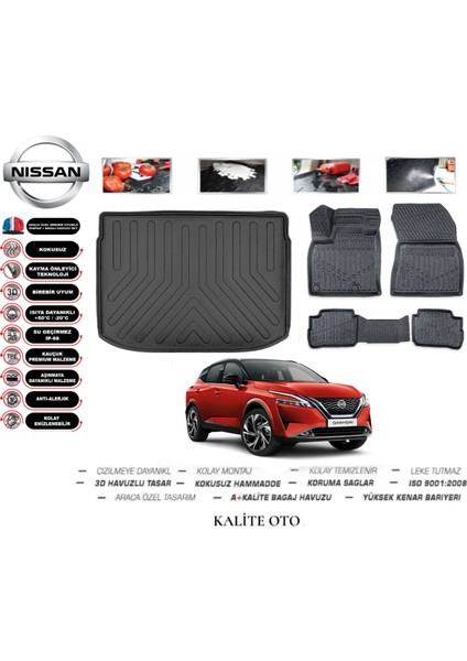 Kalite Oto Nissan Qashqai E-Power 2023 Model 3D Bagaj Havuzu+4d Havuzlu Paspas Setii