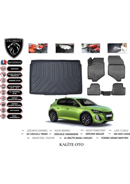 Kalite Oto Peugeot 208 2020 Model 3D Bagaj Havuzu+4d Havuzlu Paspas Setii