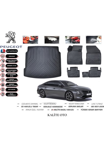 Kalite Oto Peugeot 508 2021 Model 3D Bagaj Havuzu+4d Havuzlu Paspas Setii