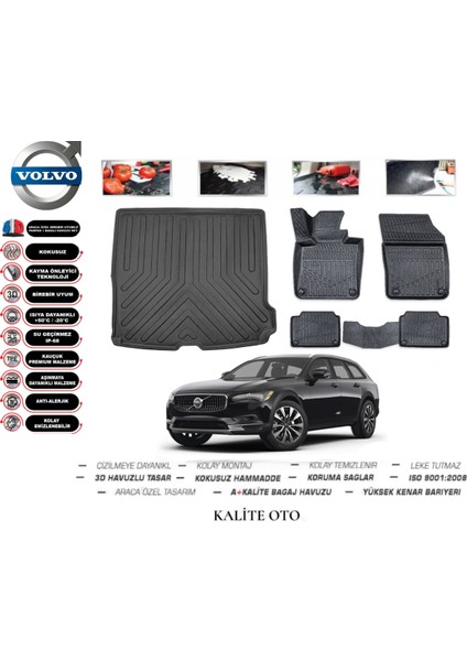 Kalite Oto Volvo V90 Cross Country 2017 Model 3D Bagaj Havuzu+4d Havuzlu Paspas Setii