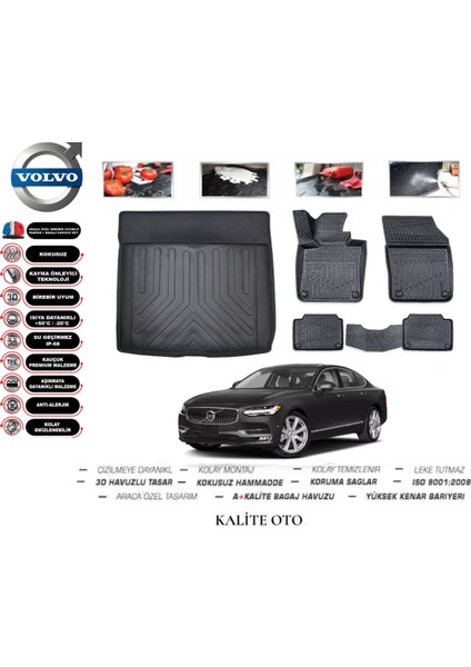 Kalite Oto Volvo S90 2020 Model 3D Bagaj Havuzu+4d Havuzlu Paspas Setii