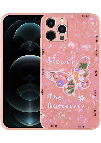 iPhone 13 Pro Uyumlu Desenli Sert Silikon Zore Mumila Kapak-Pink Flower