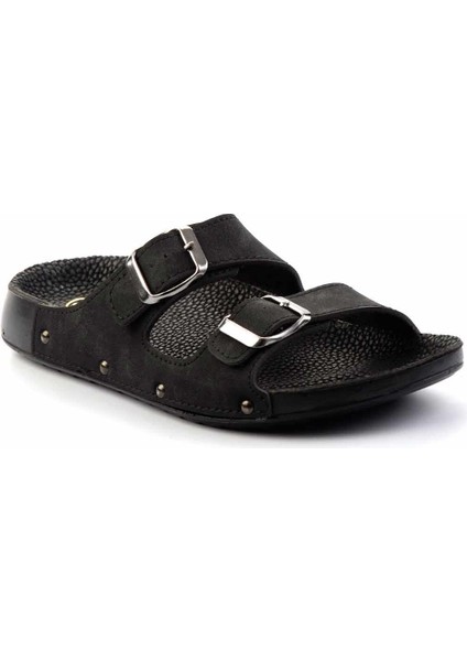 Kadın Siyah Terlik Suni Deri Malzeme ile Günlük Kullanım için Rahat Tasarım