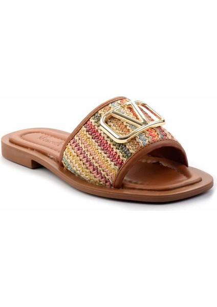 Kadın Çok Renkli Hasır Terlik Düz Topuklu Konforlu Tasarım Yaz Kullanımı İçin