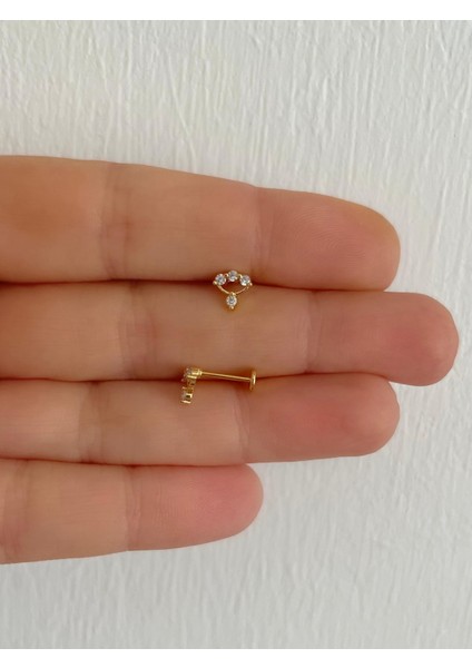 1 Adet Zirkon Taşlı Arkası Düz Tragus Helix Lobe Conch Uyumlu Piercing Küpe