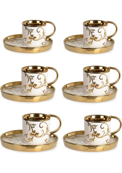 Ipek Porselen Gold Detaylı Beyaz 6'lı Kahve Fincan Takımı 100CC